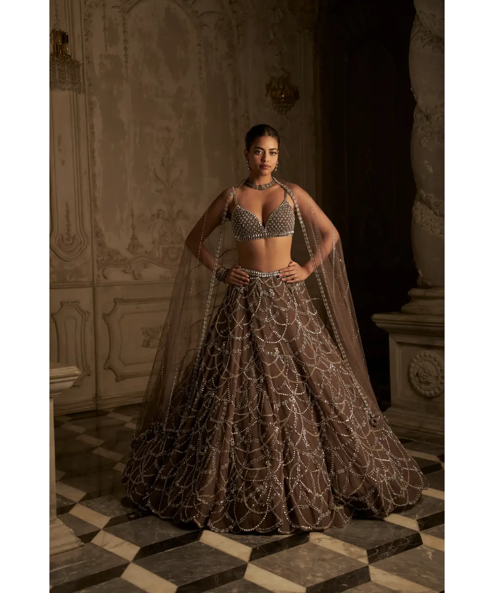 SEEMA GUJRAL- Coffee Chandelier Lehenga Set